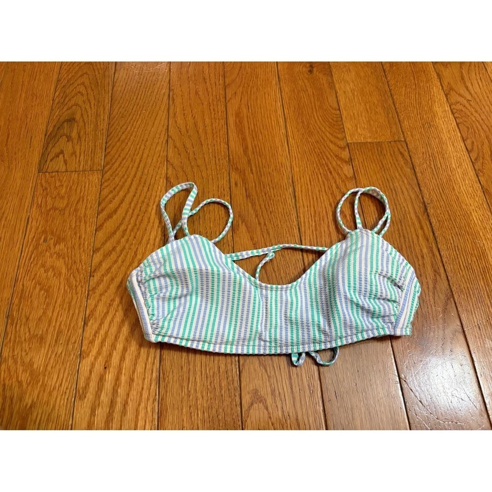 Xhilaration Womens Blue White Striped Seersucker Bralette Bikini Top Small